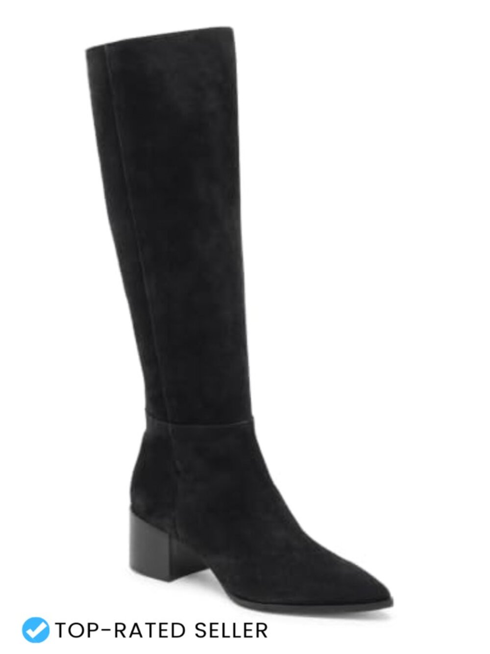 Wide Calf Knee High Boots Chunky Heel Side Zipper Tall Pointed Toe Faux Suede